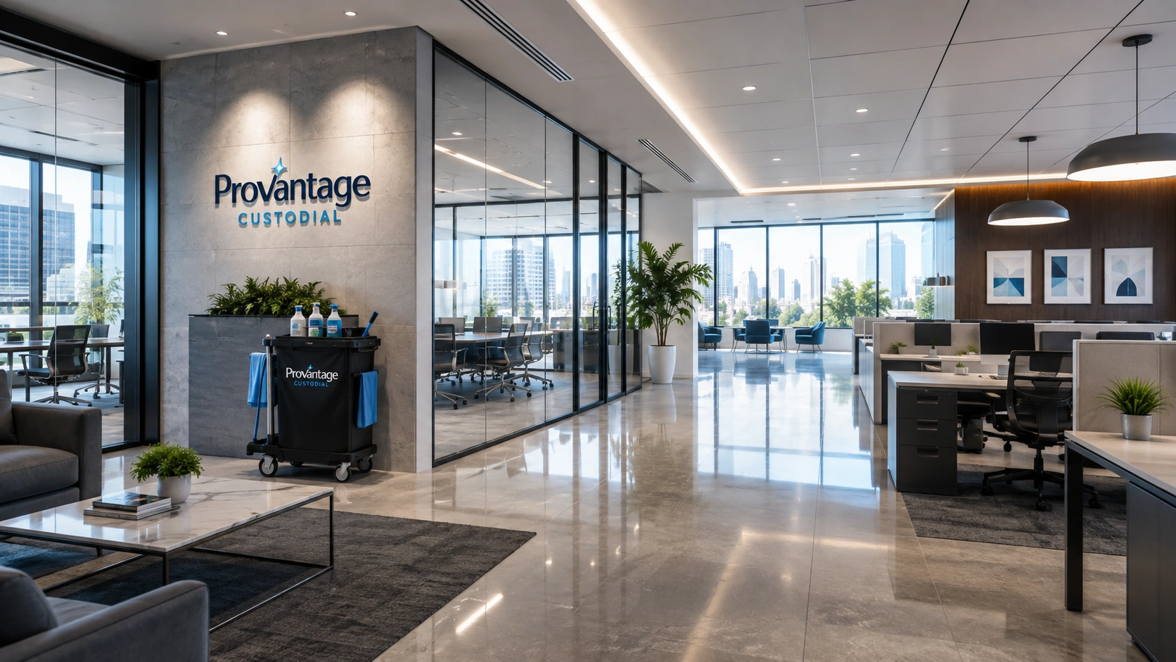 Modern commercial office cleaned by Provantage Custodial in Central Florida