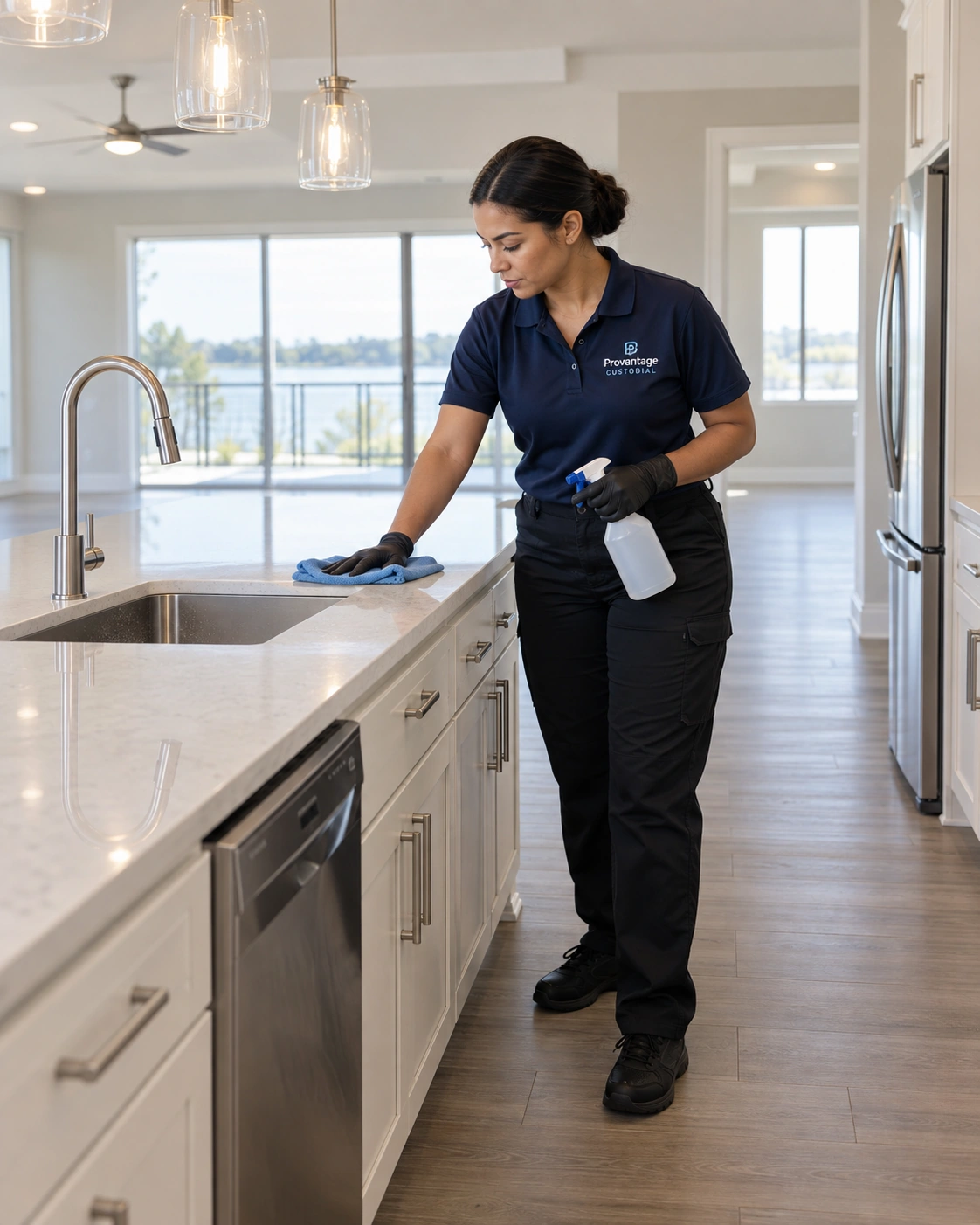 Provantage Custodial cleaner performing move-out cleaning inside an empty Central Florida residence