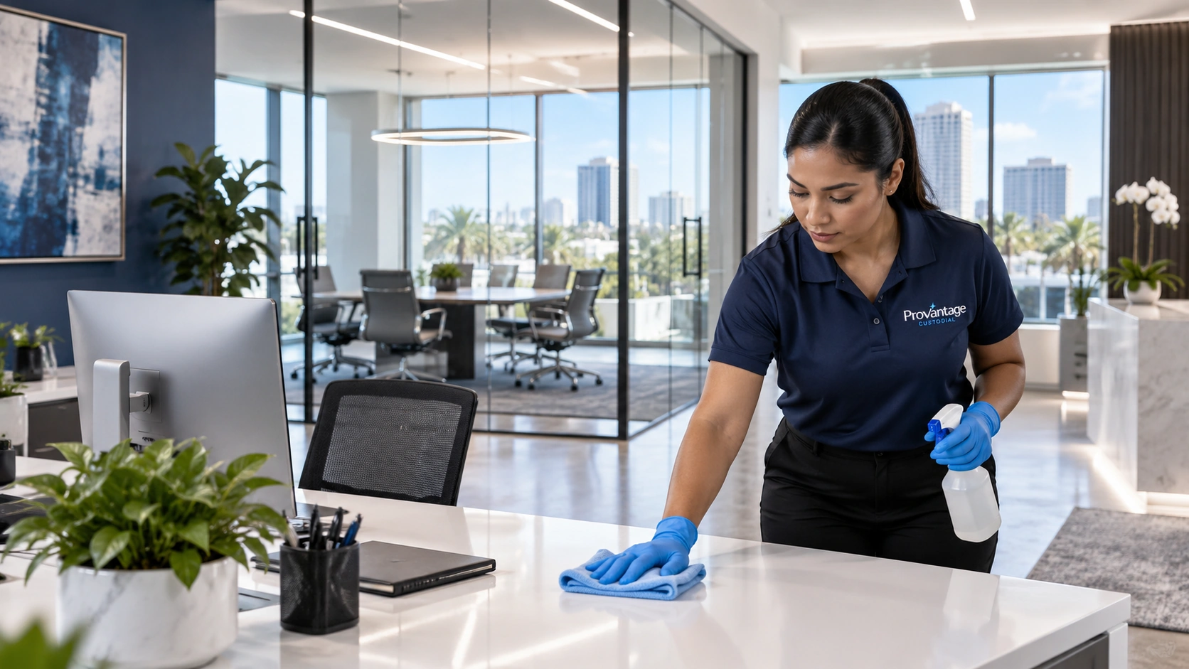 Professional office cleaning service in a modern Central Florida office