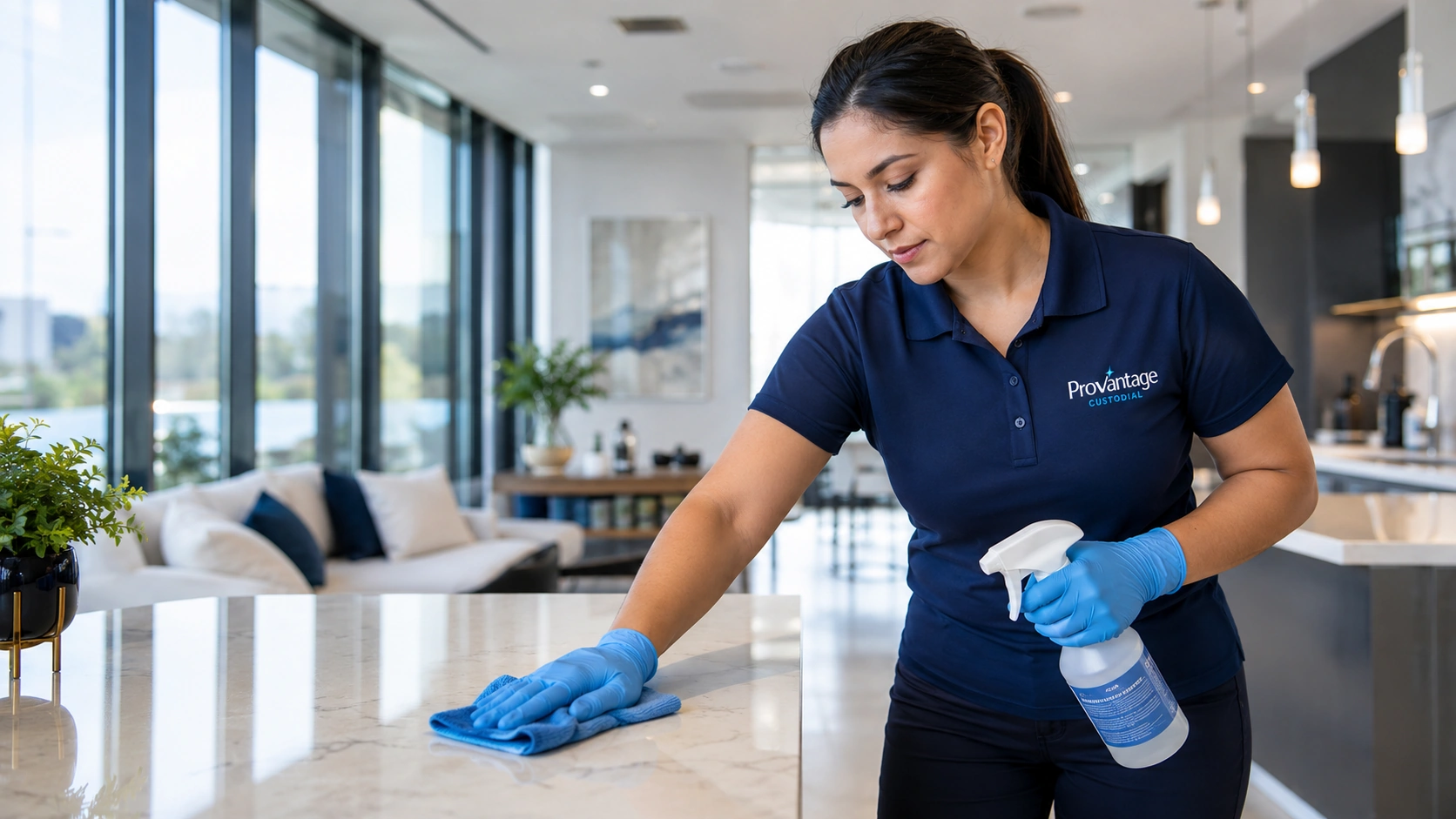 Professional Provantage Custodial cleaner working inside a commercial property