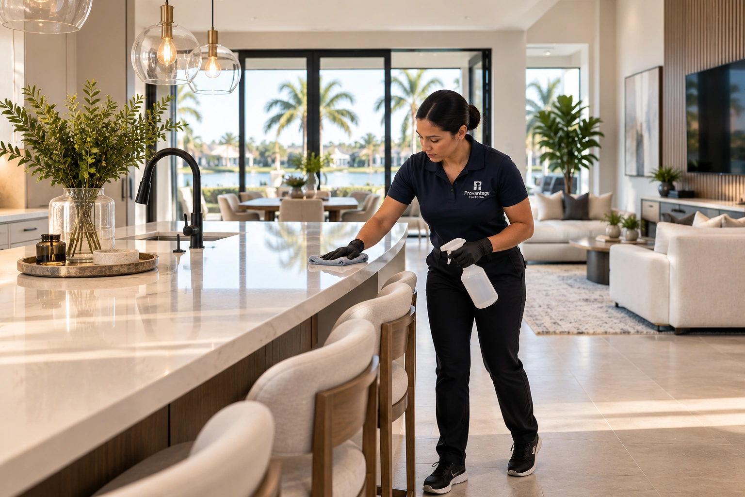 Professional Provantage Custodial cleaner maintaining a modern Central Florida home